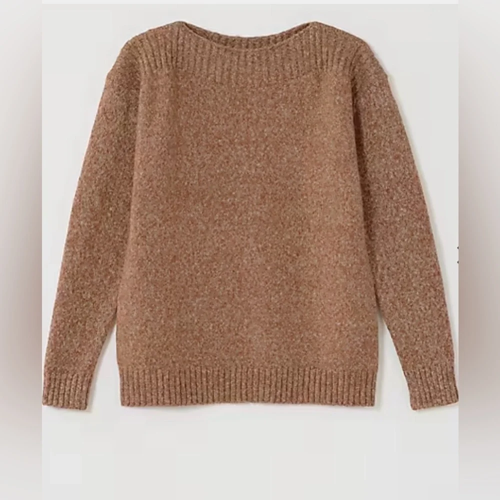 J Jill NWT MarledRib Stitched Boatneck Cotton Blend Sweater Bronze Barley M
